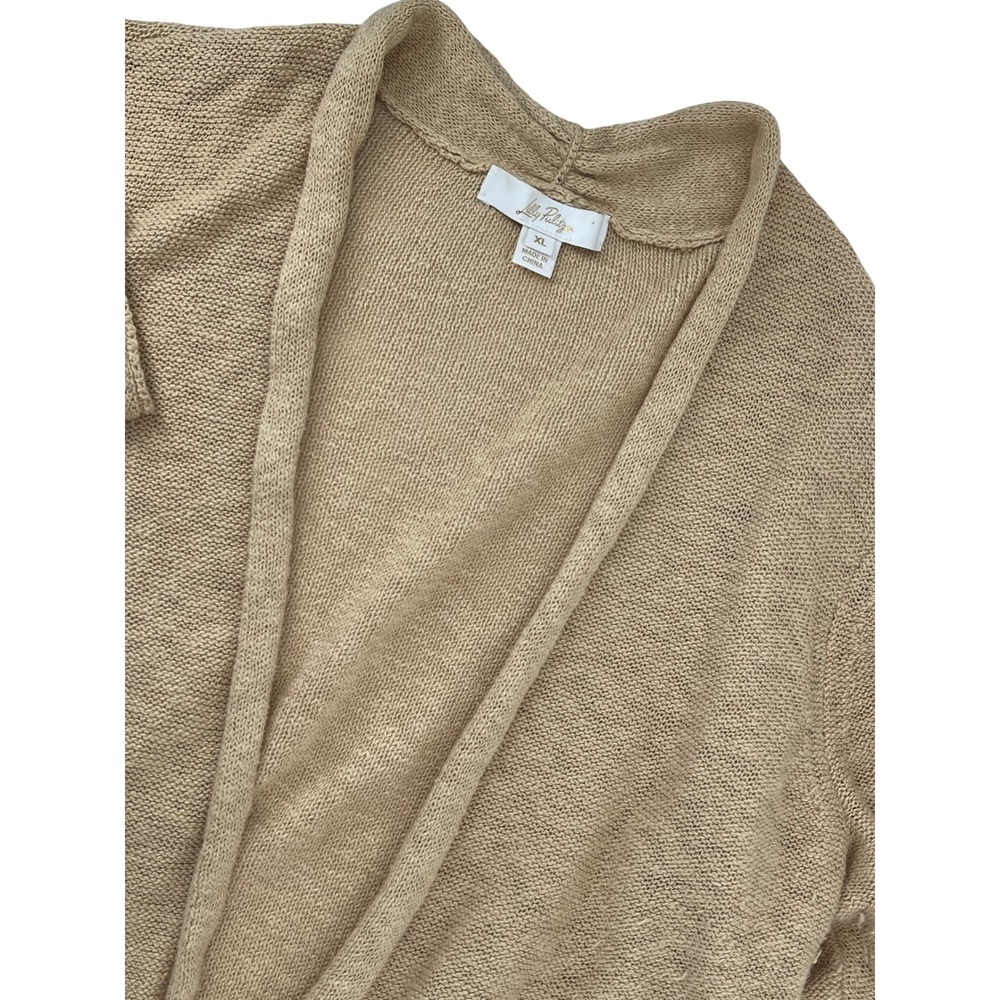 Lilly Pulitzer Womens Tan Beige Cotton Blend Open‎ Front Cardigan Sweater XL